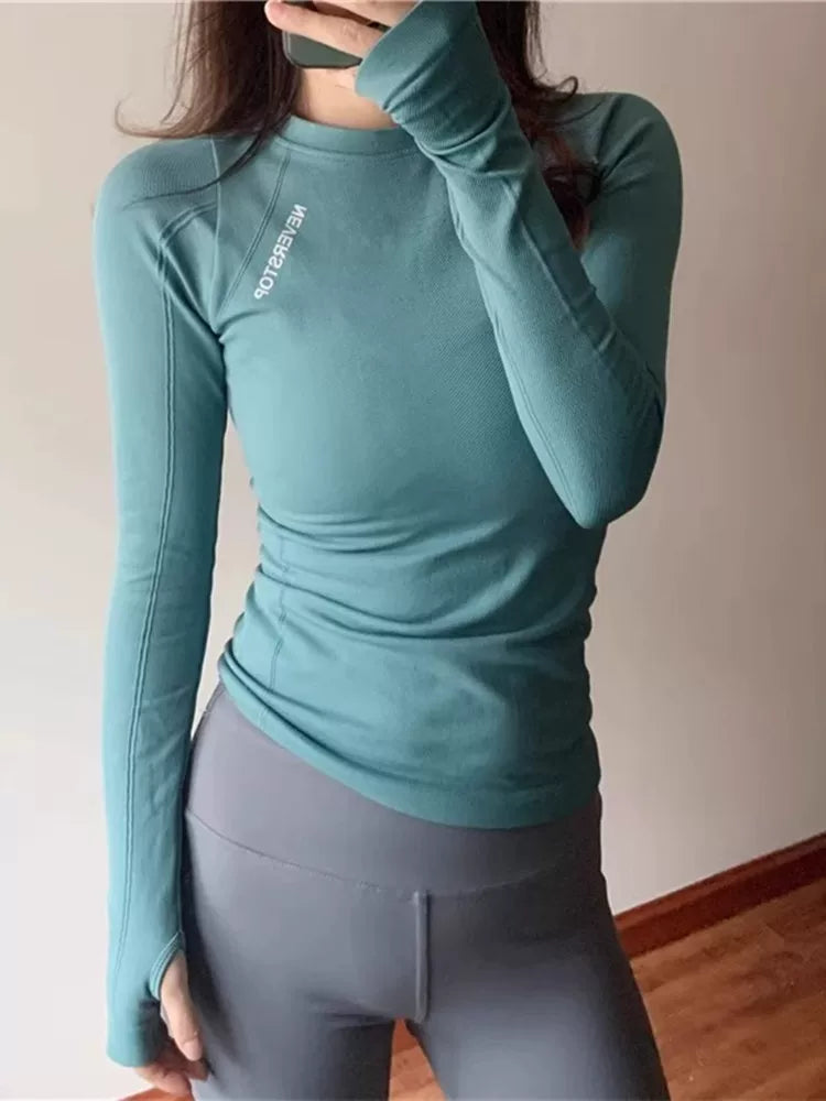 Women's Slim-fit Long Sleeve Yoga Top Stretch Training Gym Top Leggings for Date Night Travel Everyday Slimming Weekend Holiday Party