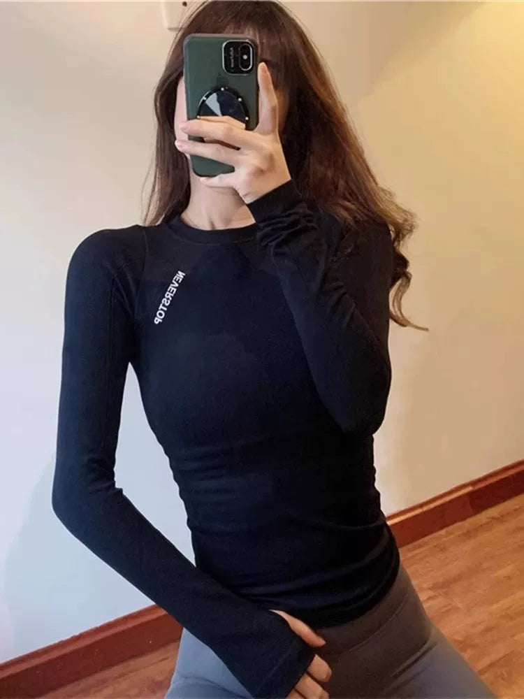 Women's Slim-fit Long Sleeve Yoga Top Stretch Training Gym Top Leggings for Date Night Travel Everyday Slimming Weekend Holiday Party
