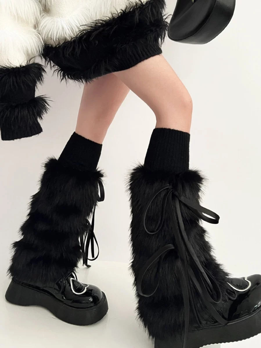 Women's Fall Winter White Faux Rabbit Fur Thickened Fuzzy Fleece-Lined Shoes Everyday