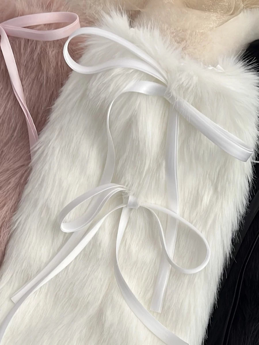 Women's Fall Winter White Faux Rabbit Fur Thickened Fuzzy Fleece-Lined Shoes Everyday