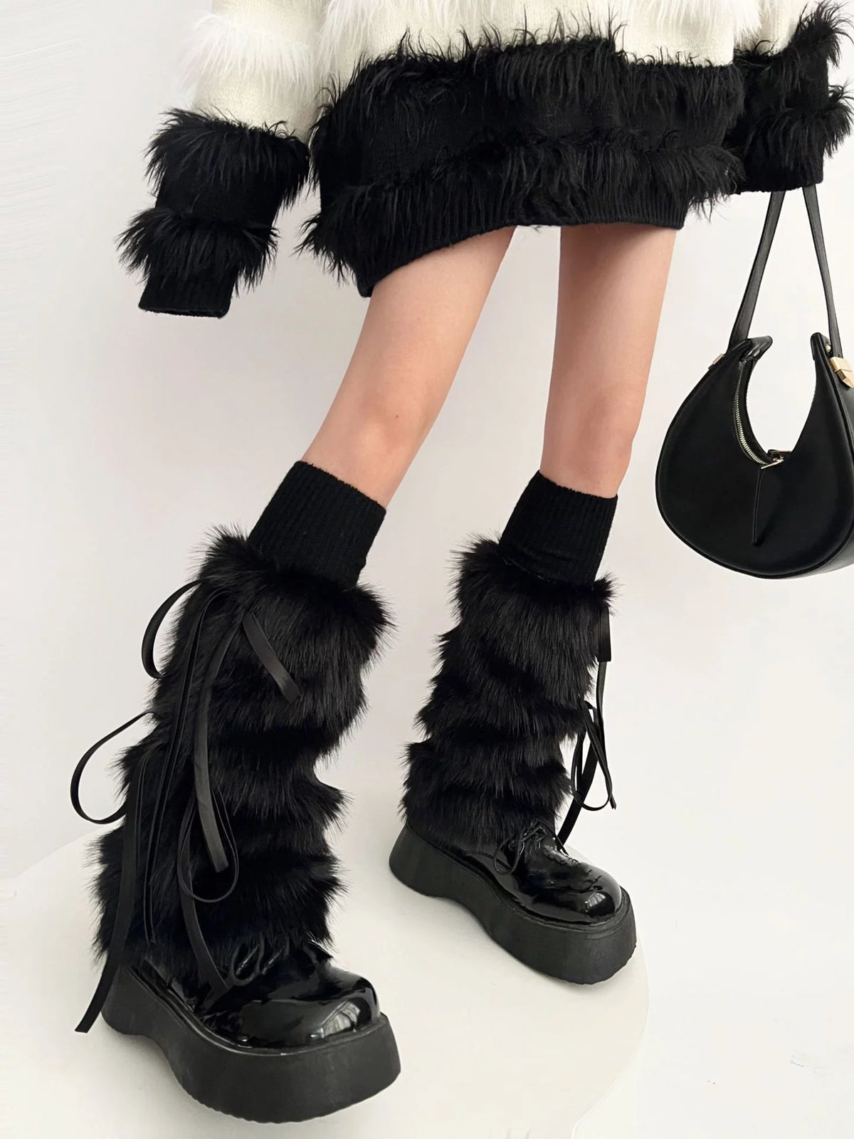 Women's Fall Winter White Faux Rabbit Fur Thickened Fuzzy Fleece-Lined Shoes Everyday
