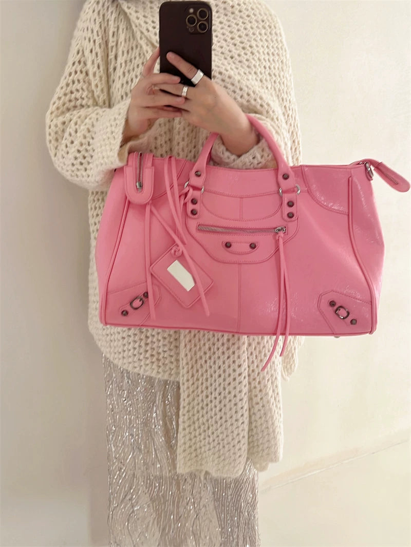 Women's Studded Soft Pink Office Workwear Tote Bag Shoulder Crossbody Purse Work Travel Everyday Purse