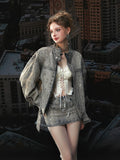Women's Oxidized Washed Oversized Cropped Retro Jacket Casual Coat for Cold Weather Fall Travel Outdoor Holiday