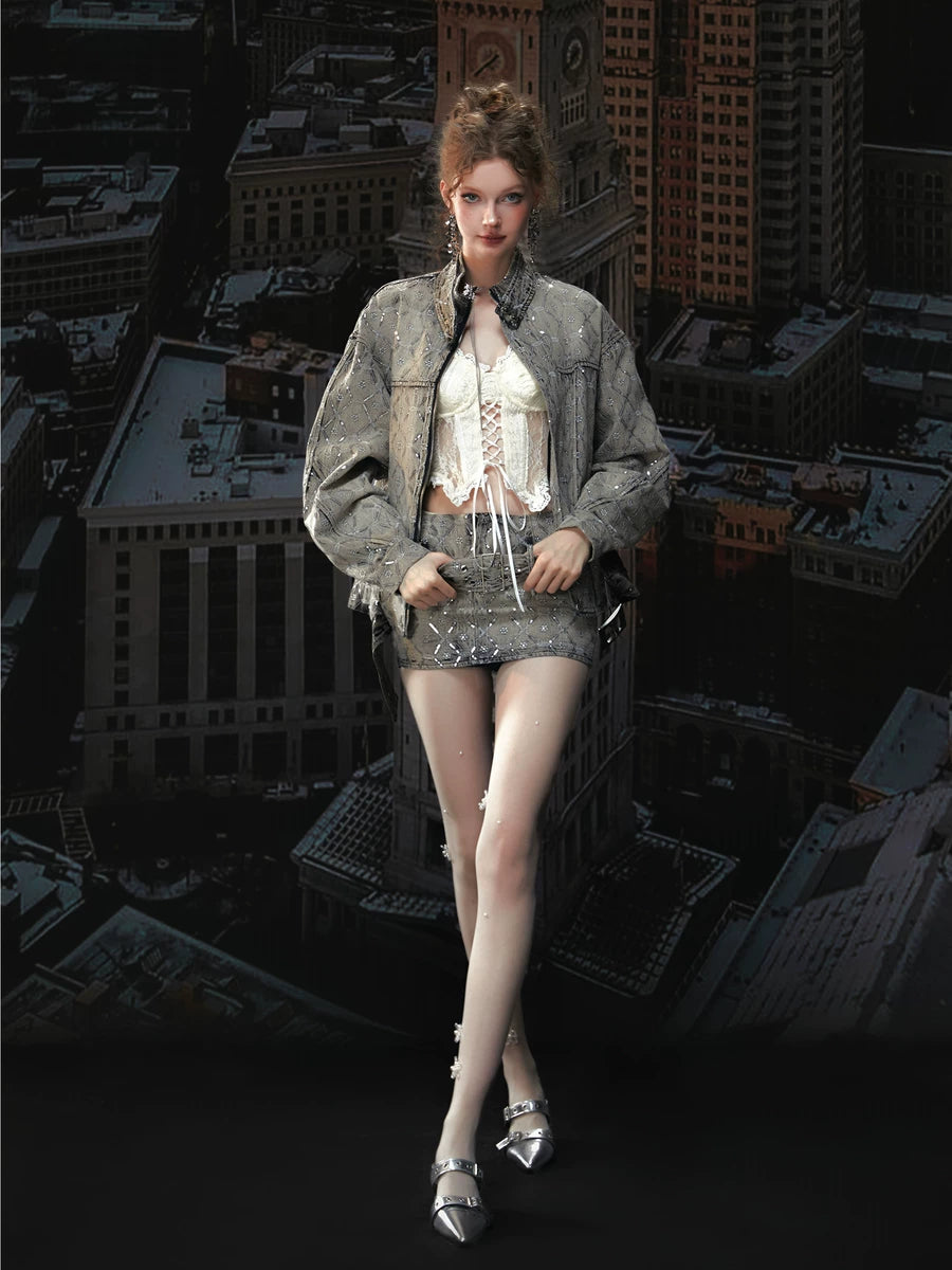 Women's Oxidized Washed Oversized Cropped Retro Jacket Casual Coat for Cold Weather Fall Travel Outdoor Holiday