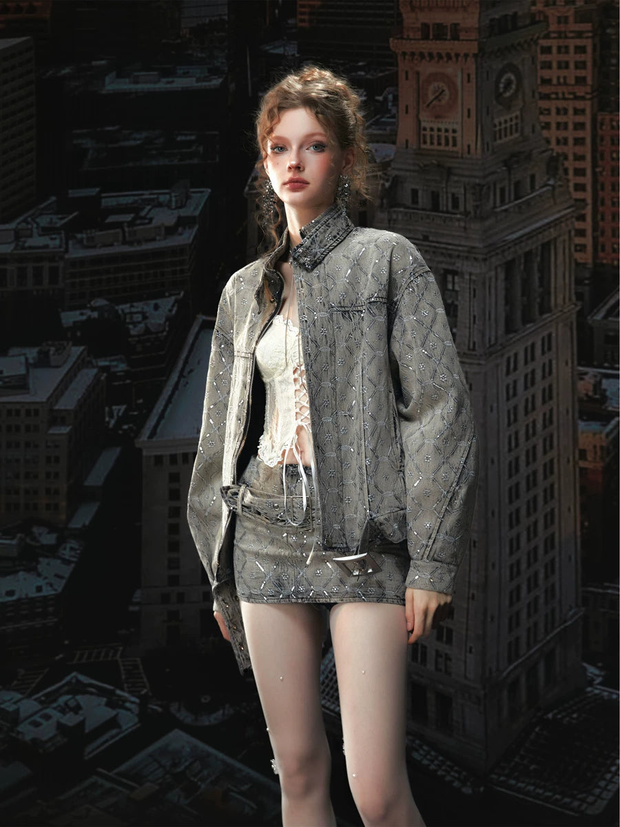 Women's Oxidized Washed Oversized Cropped Retro Jacket Casual Coat for Cold Weather Fall Travel Outdoor Holiday