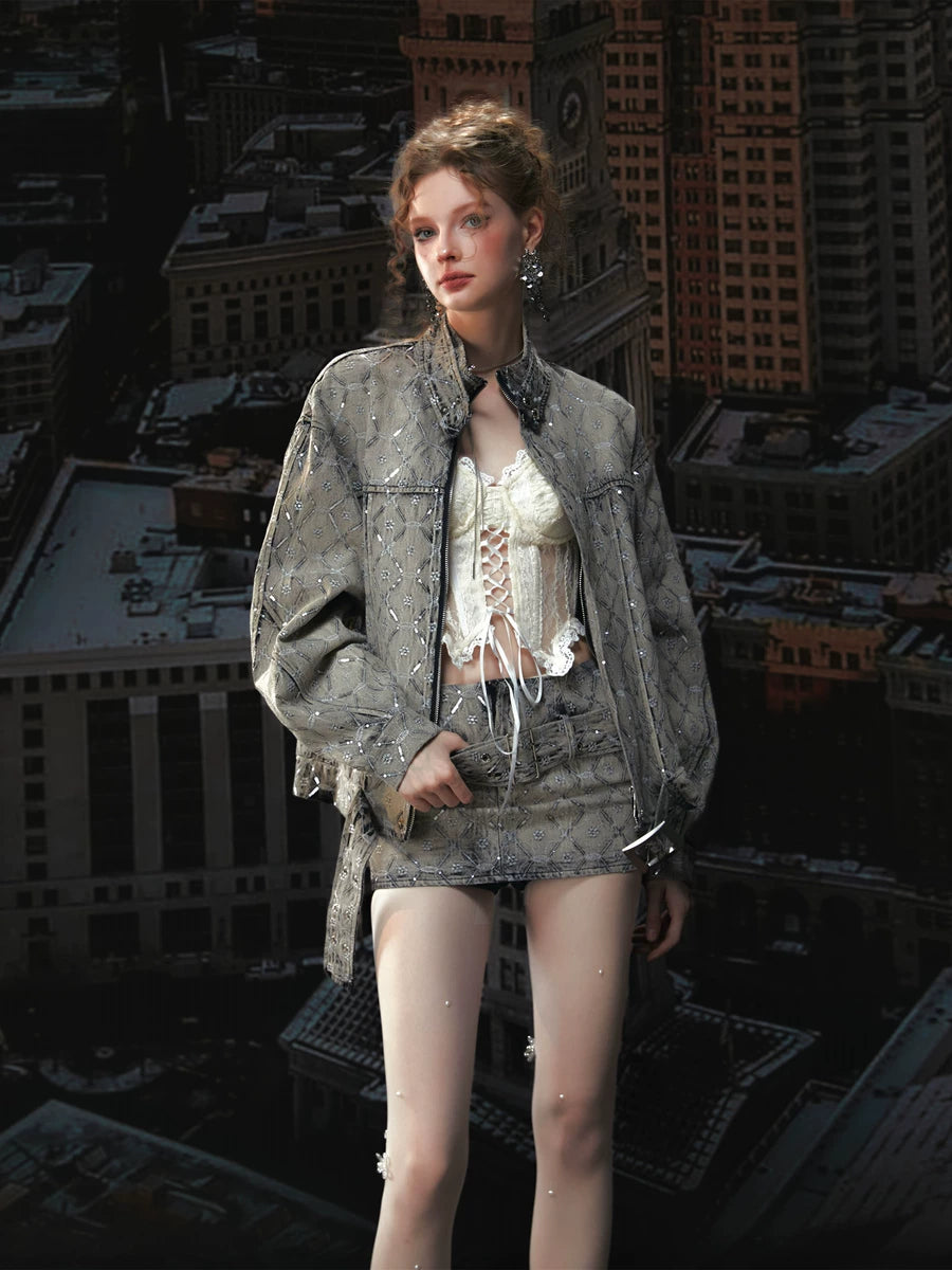 Women's Oxidized Washed Oversized Cropped Retro Jacket Casual Coat for Cold Weather Fall Travel Outdoor Holiday
