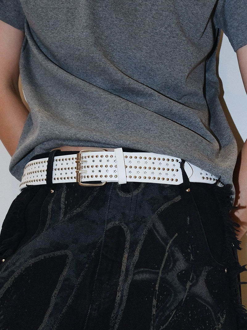 Women's Y2k Star Studded Hip-hop White No-hole Belt Waist Gift Everyday Wear Designer