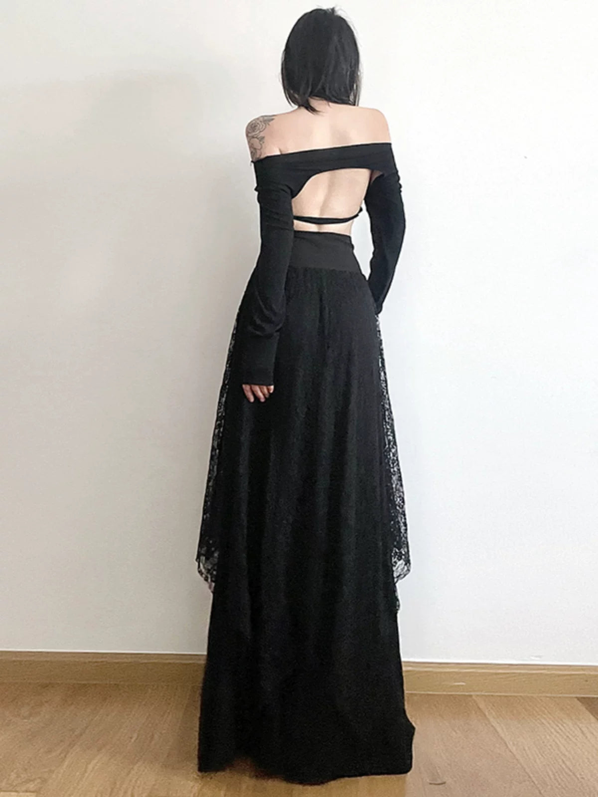 Women's Black Lace A-line High-waist Maxi Slim-fit Skirt for Summer Outfits Office Weekend Slimming Everyday Date Night