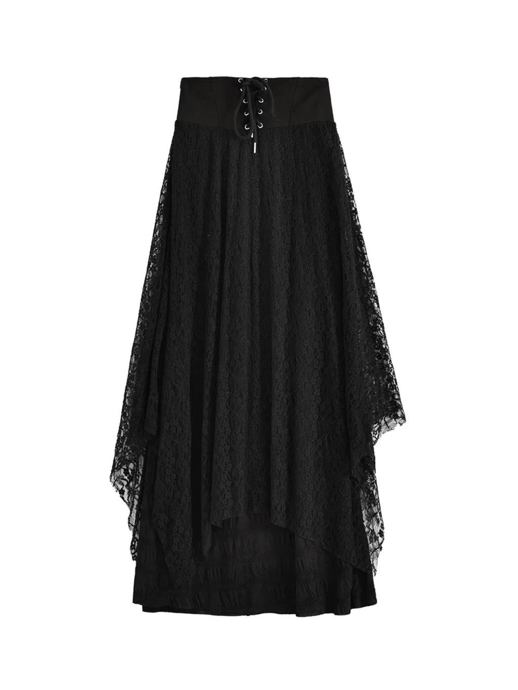 Women's Black Lace A-line High-waist Maxi Slim-fit Skirt for Summer Outfits Office Weekend Slimming Everyday Date Night