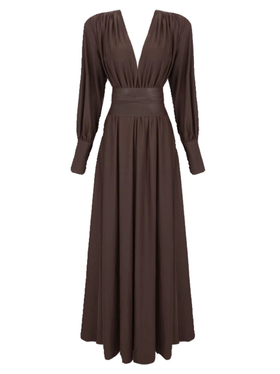 Women's Slim-Waist A-Line Maxi Long Sleeve Party Evening Dress Formal Midi Dress for Black Tie Wedding Guest Cocktail Prom Date Night