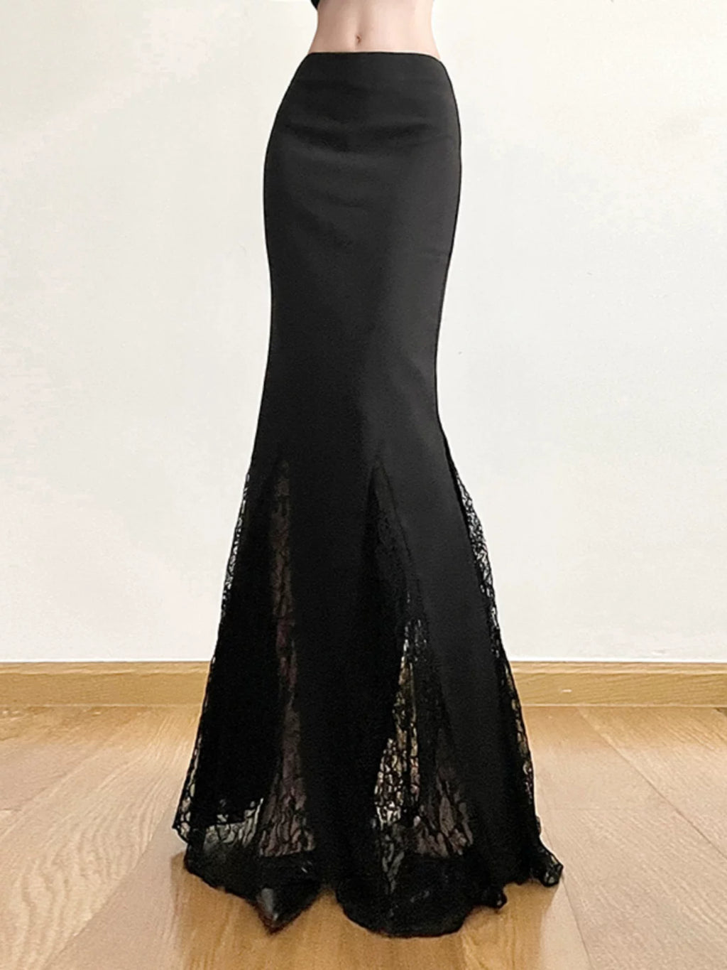 Women's Black Lace Bodycon High-waist Slim-fit Mermaid Evening Gown Tie for Wedding Guest Cocktail Party Prom Slimming Date Night Formal Party