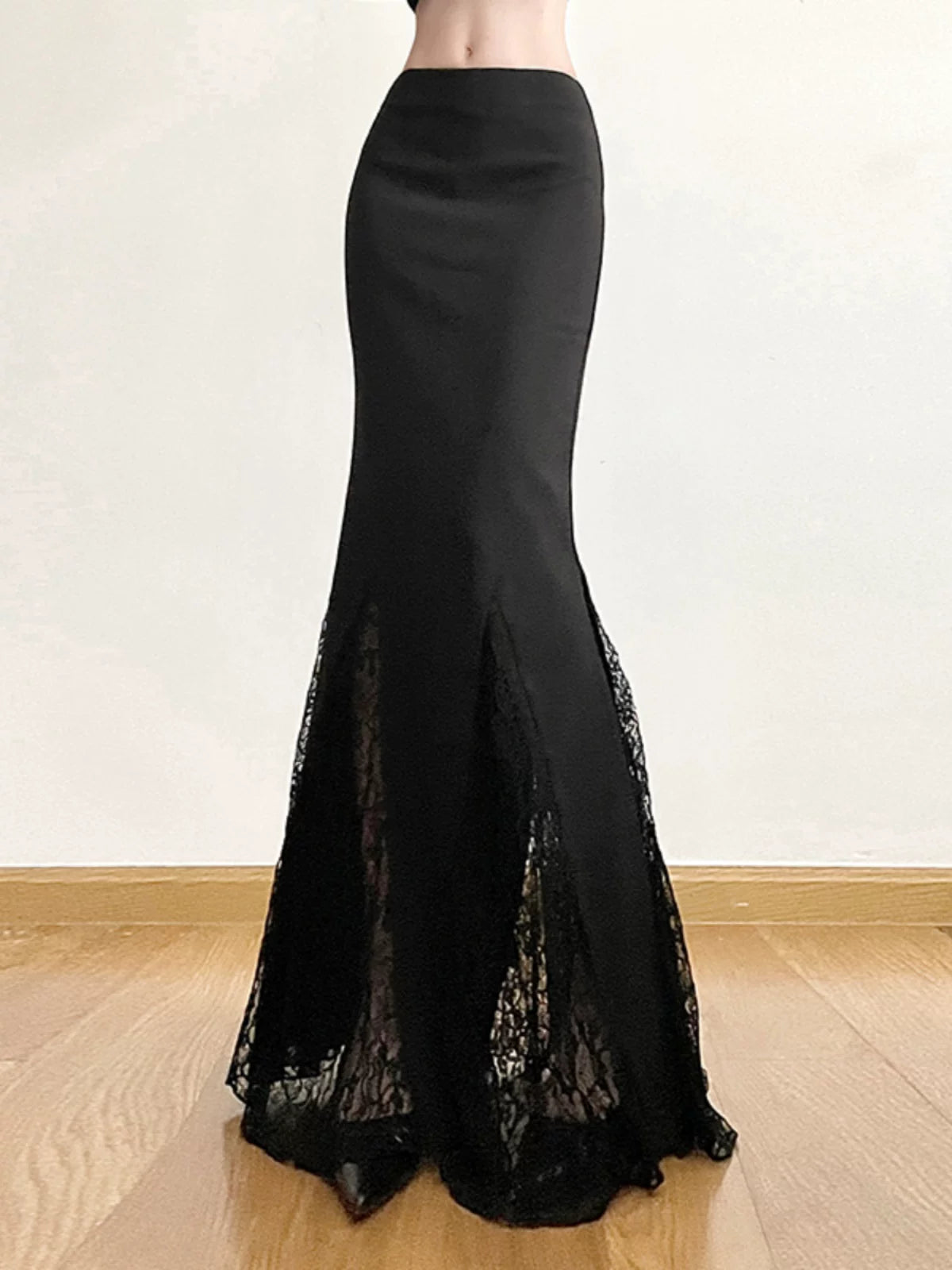 Women's Black Lace Bodycon High-waist Slim-fit Mermaid Evening Gown Tie for Wedding Guest Cocktail Party Prom Slimming Date Night Formal Party