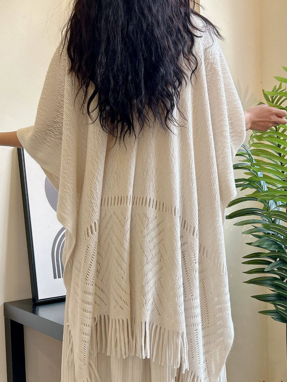 Women's Fall Winter Summer White Cutout Knit Shawl for Office and Travel Evening Gift Holiday Gift