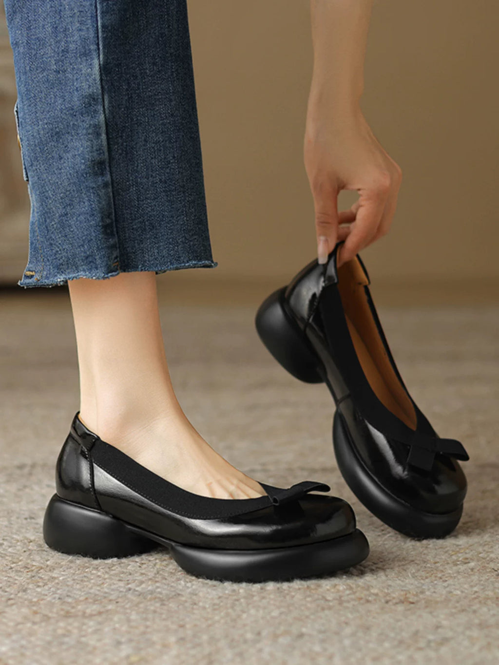 Chunky Sole Leather British-style Oxfords for Women