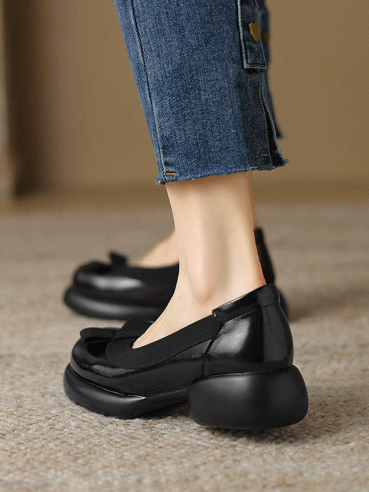 Chunky Sole Leather British-style Oxfords for Women
