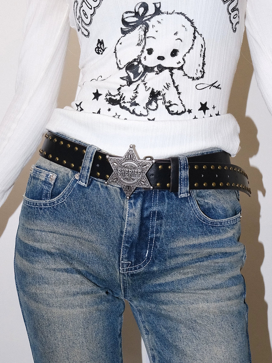 Women's Y2k Punk Streetwear Embossed Star Studded Western Cowboy Waist Belt Designer