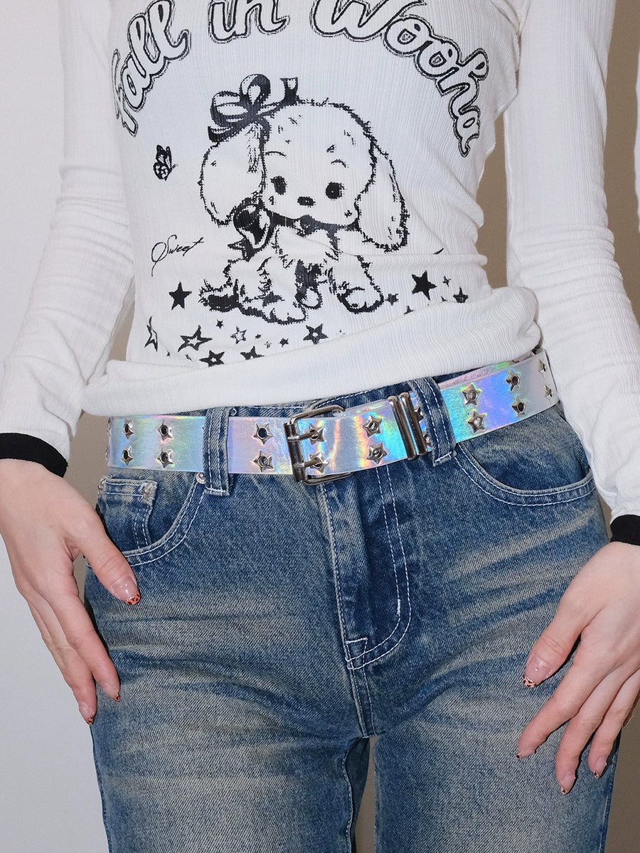 Women's Y2k Subculture Streetwear Star Laser-cut Glossy No-hole Belt Waist Gift Designer
