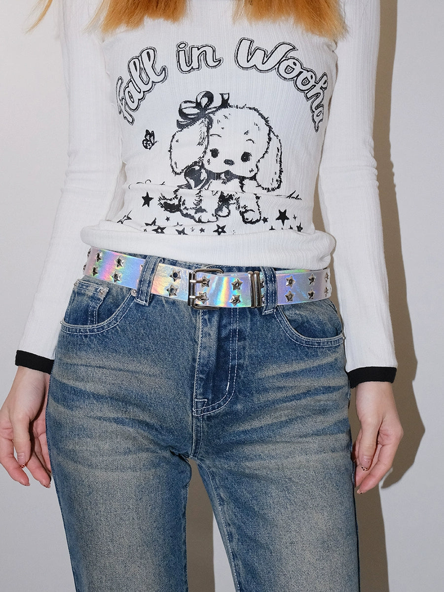 Women's Y2k Subculture Streetwear Star Laser-cut Glossy No-hole Belt Waist Gift Designer