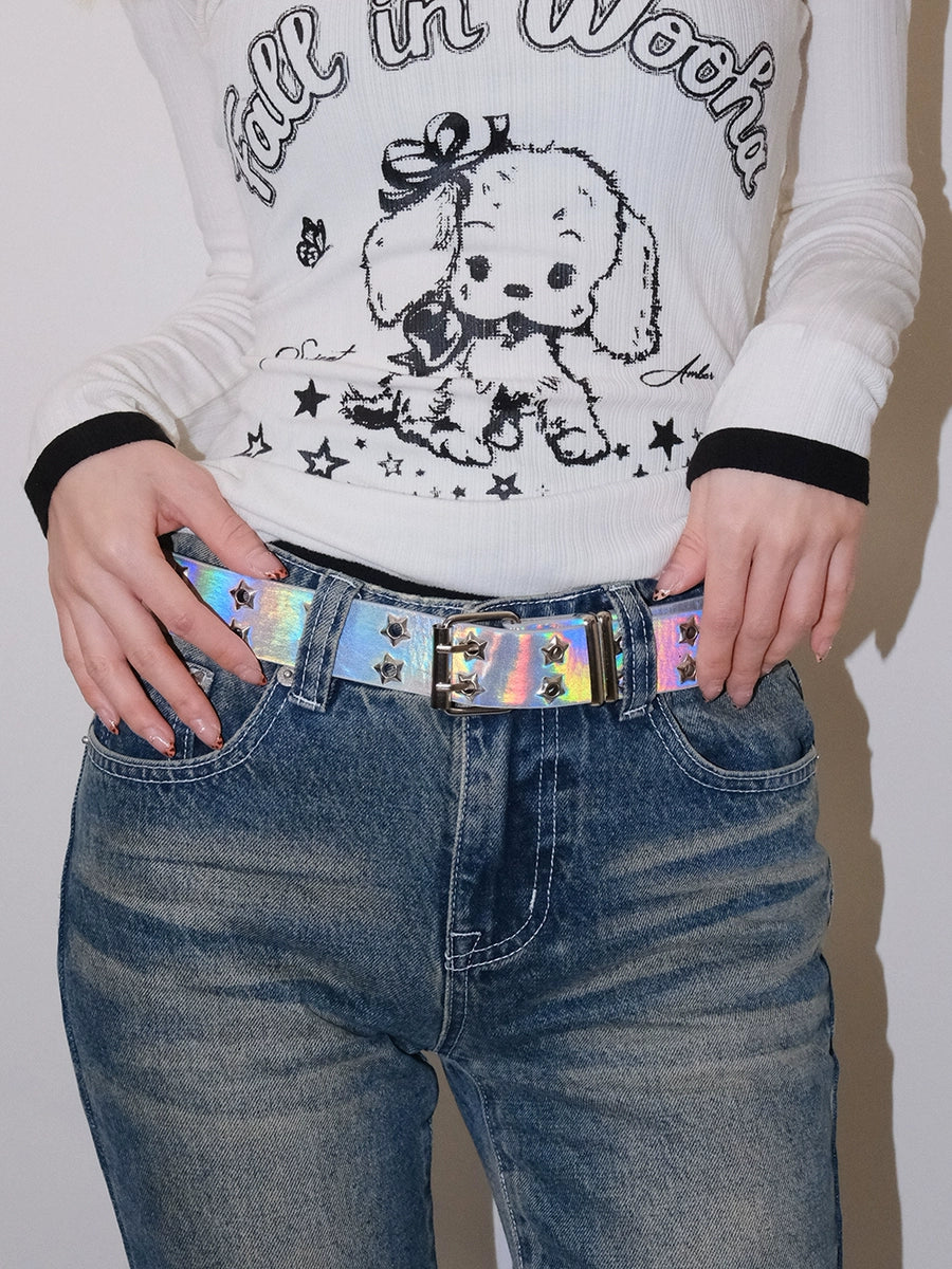 Women's Y2k Subculture Streetwear Star Laser-cut Glossy No-hole Belt Waist Gift Designer