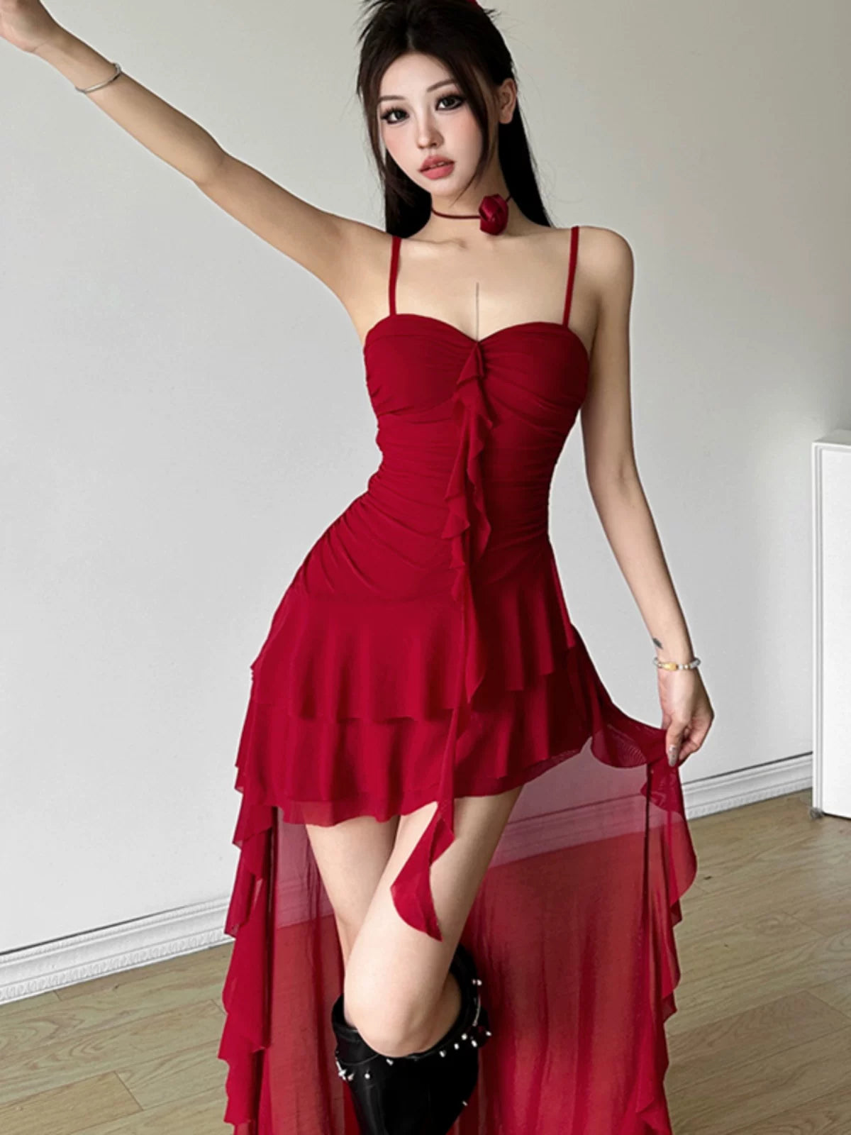 Women's Ruffle Asymmetric French-inspired Dress Party Evening Outfit Day Midi Casual