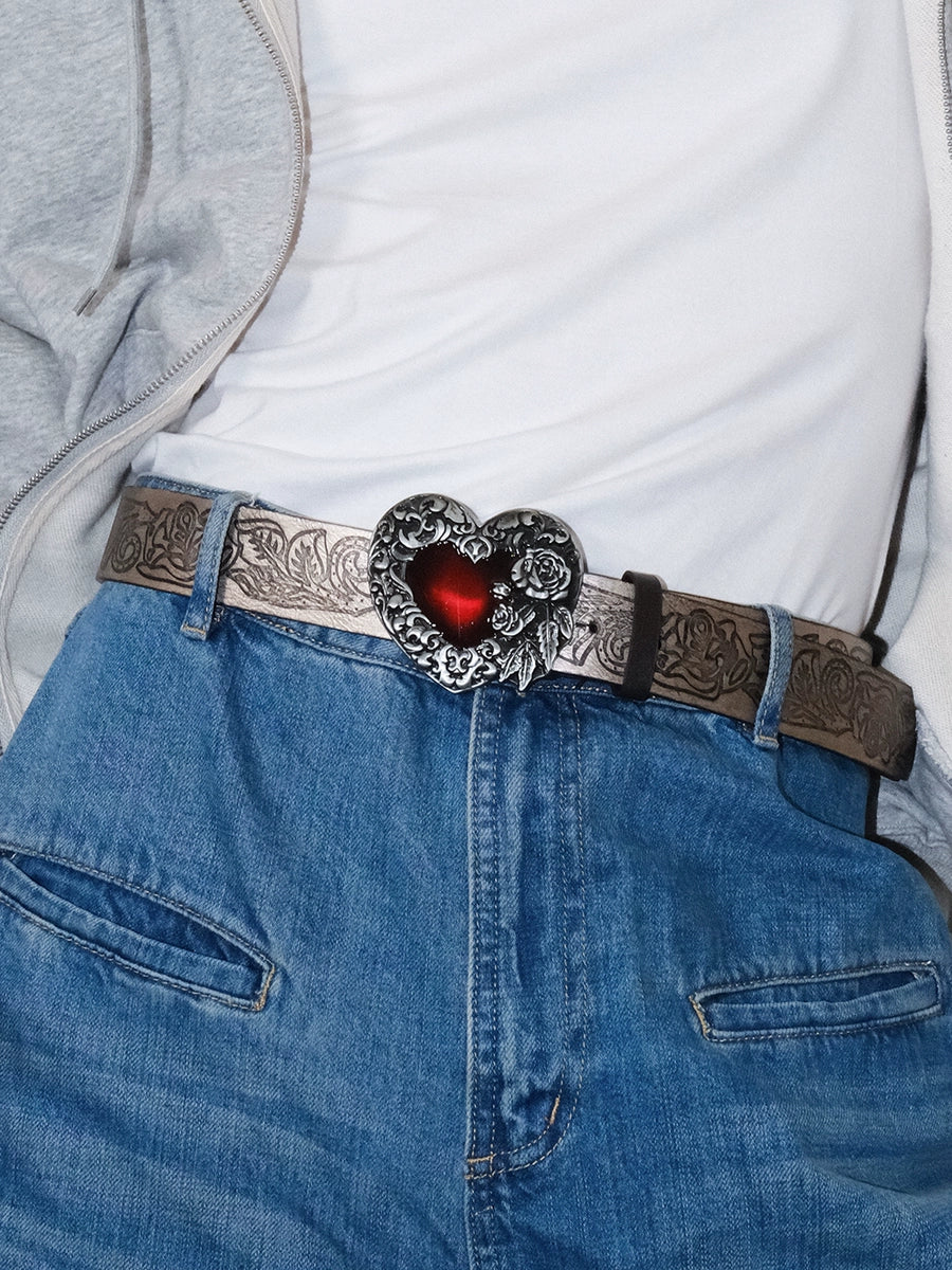 Women's Y2k Punk Subculture Streetwear Pin Buckle Embossed Heart Waist Belt Designer