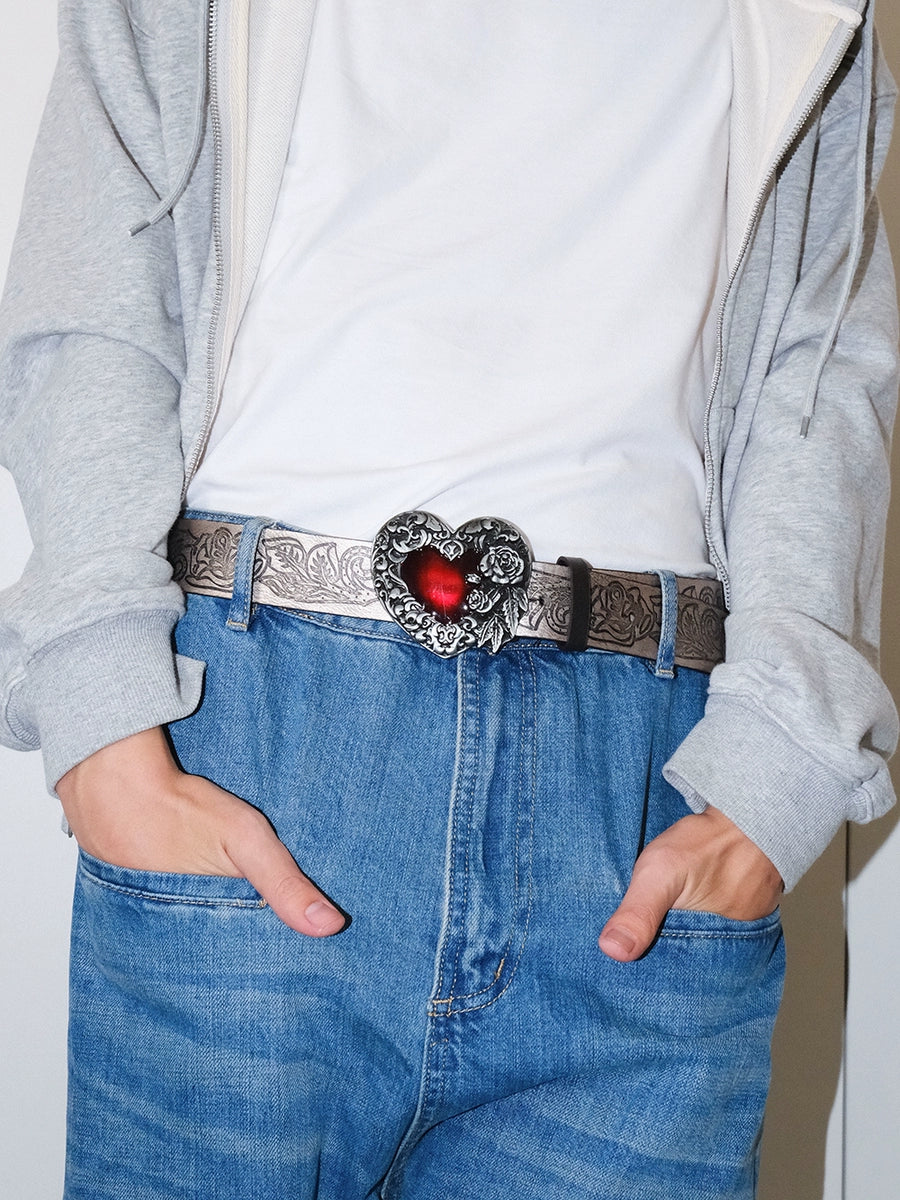 Women's Y2k Punk Subculture Streetwear Pin Buckle Embossed Heart Waist Belt Designer