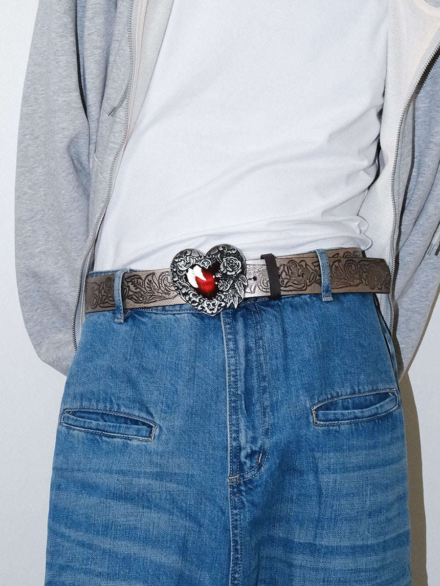 Women's Y2k Punk Subculture Streetwear Pin Buckle Embossed Heart Waist Belt Designer
