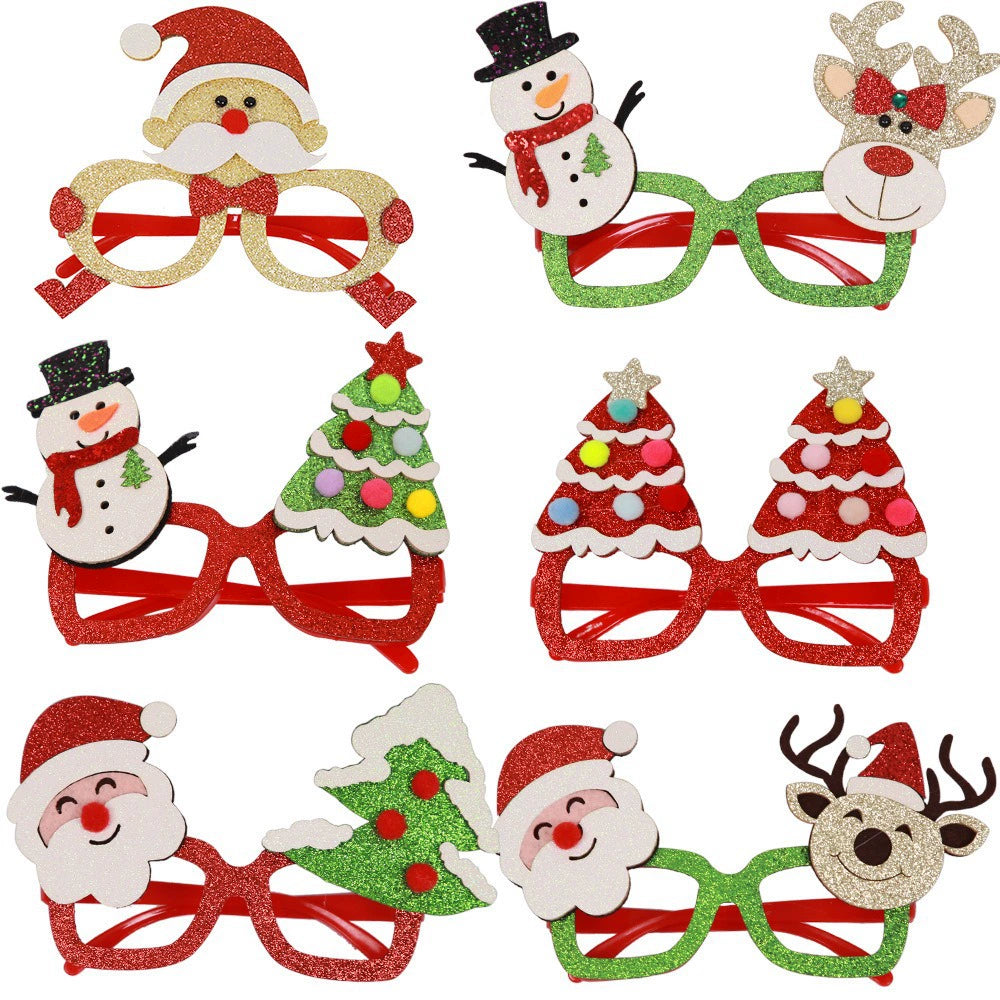 Glitter Santa and Reindeer Party Glasses, Sparkly Christmas Photo Props for Holiday Parties