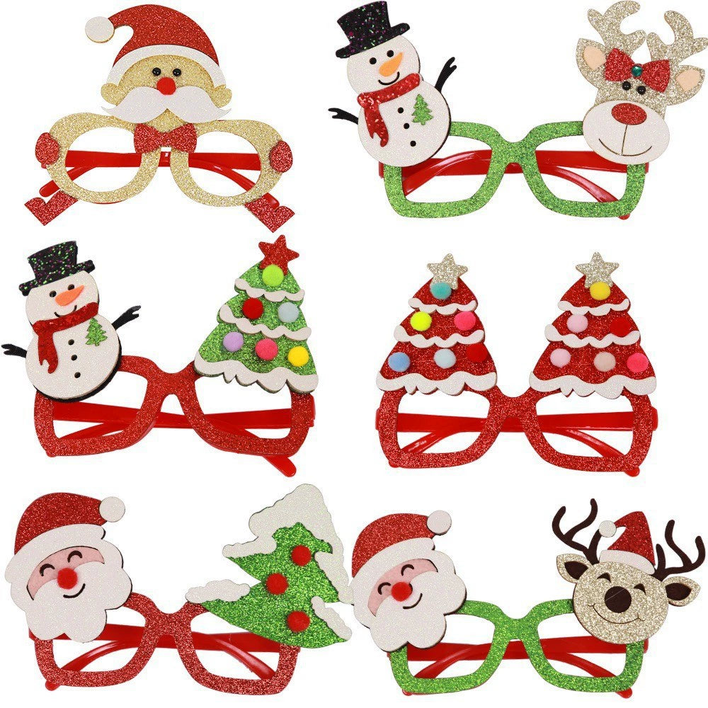 Glitter Santa and Reindeer Party Glasses, Sparkly Christmas Photo Props for Holiday Parties