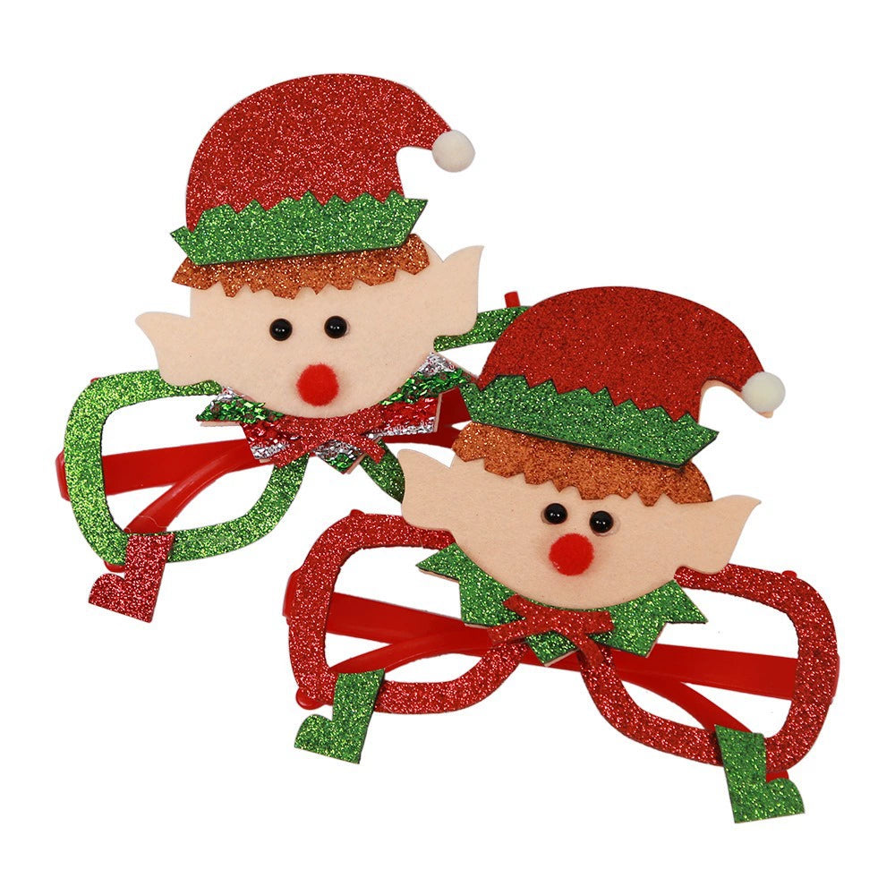 Glitter Santa and Reindeer Party Glasses, Sparkly Christmas Photo Props for Holiday Parties