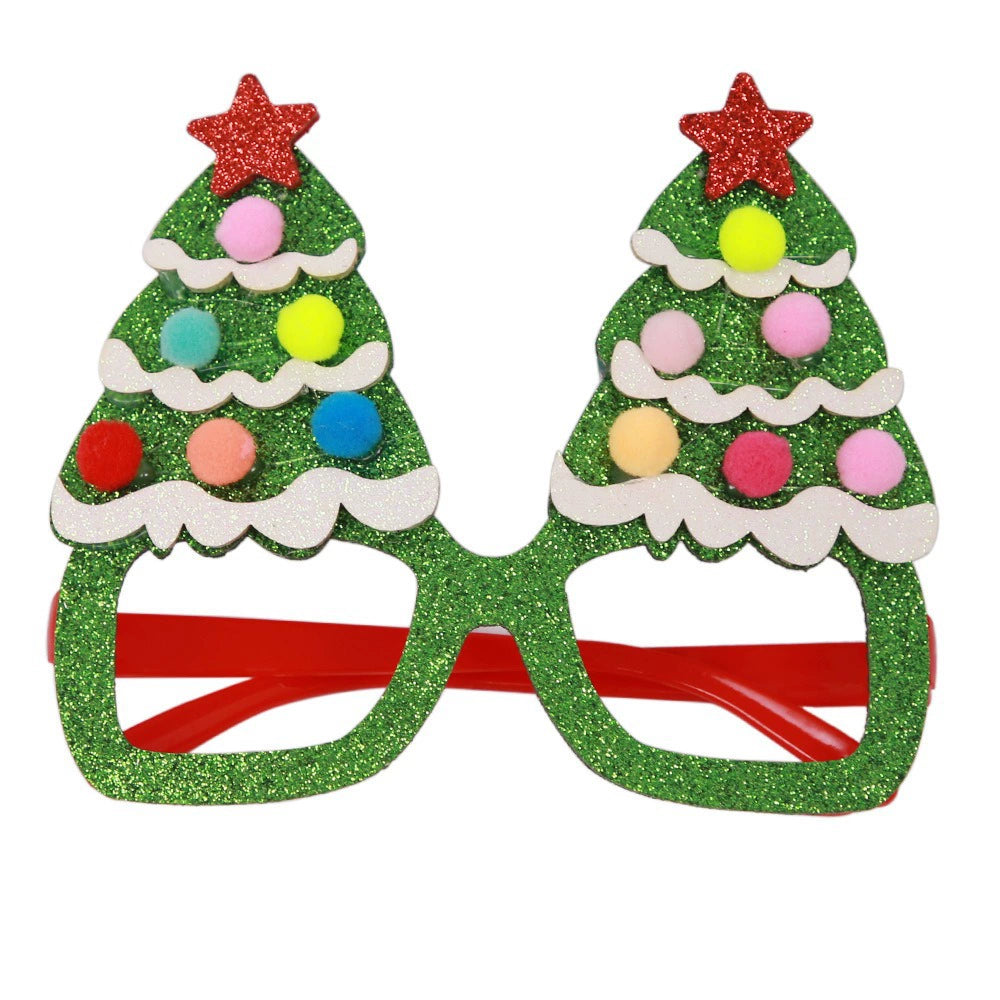 Glitter Santa and Reindeer Party Glasses, Sparkly Christmas Photo Props for Holiday Parties