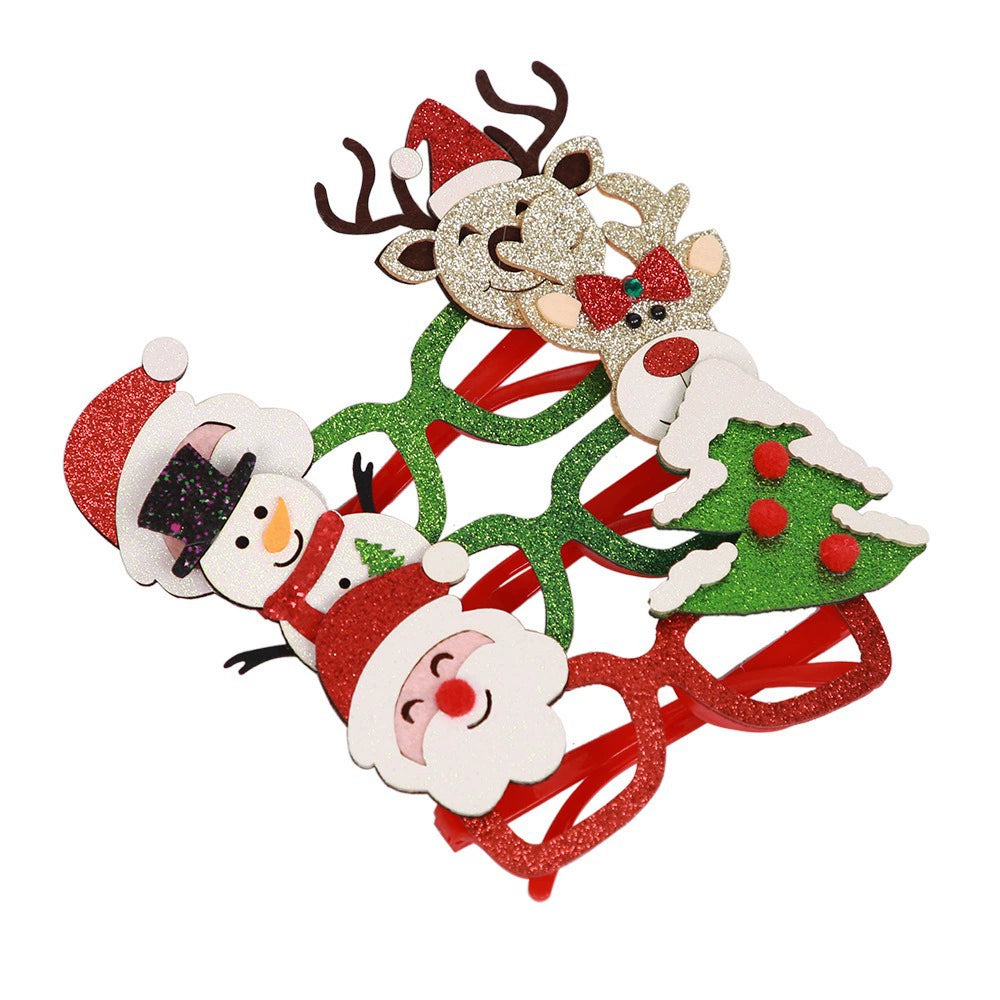 Glitter Santa and Reindeer Party Glasses, Sparkly Christmas Photo Props for Holiday Parties