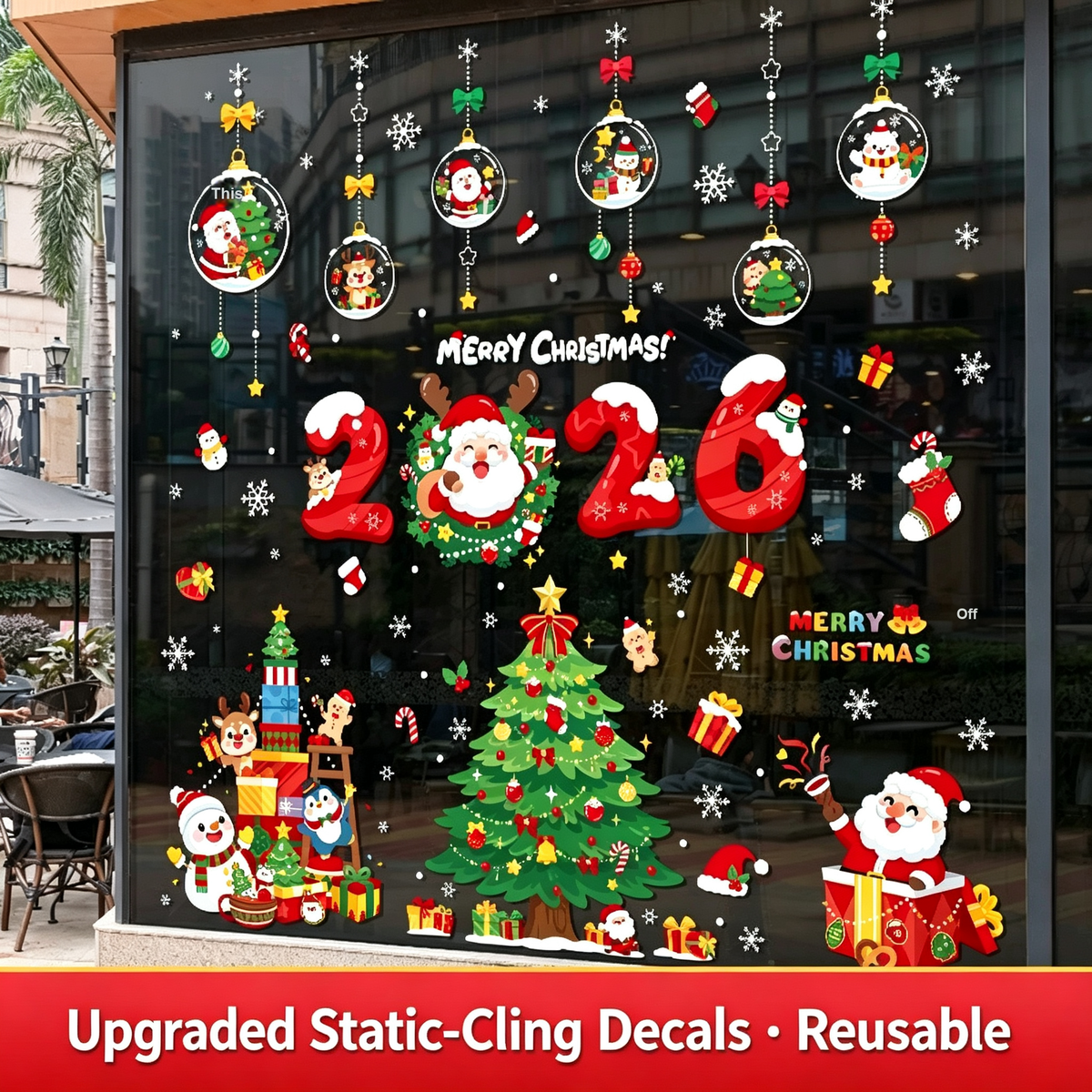 Christmas Static Cling Window Stickers, Removable Holiday Glass Decoration for Storefront and Home