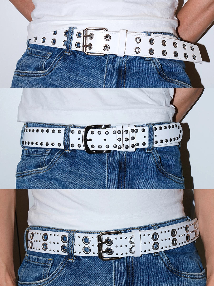 Women's Y2k Punk Star Studded White No-hole Belt Everyday Jeans for Date Night Gift Party Designer Office Vacation
