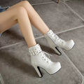 Women's Fall Winter Platform Block Heel High Heel Lace-Up Zip Martin Combat Boots Ankle for Office and Weekend Streetwear Everyday Wear