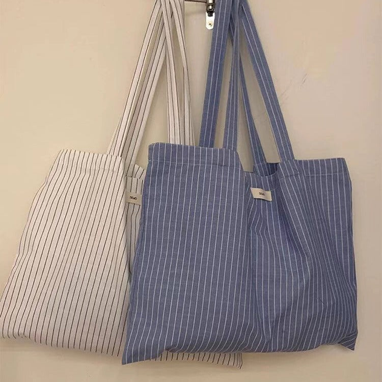 Large-capacity Canvas Summer Striped Korean-style Market Tote Bag for Work and Travel Office School Premium
