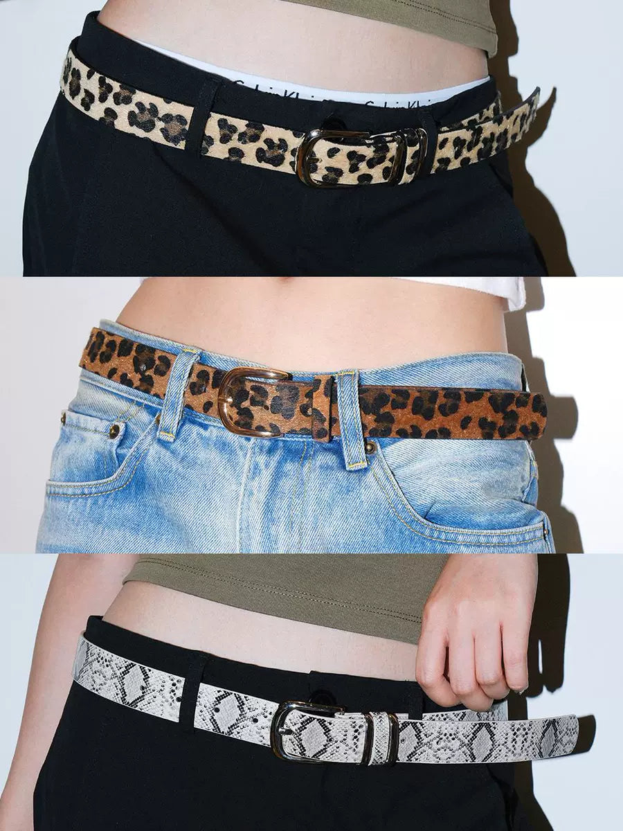 Women's Y2k Streetwear Skinny Snake-print Spring Summer Leopard Plush Korean-style Retro Waist Belt Gift Party Designer Versatile Office