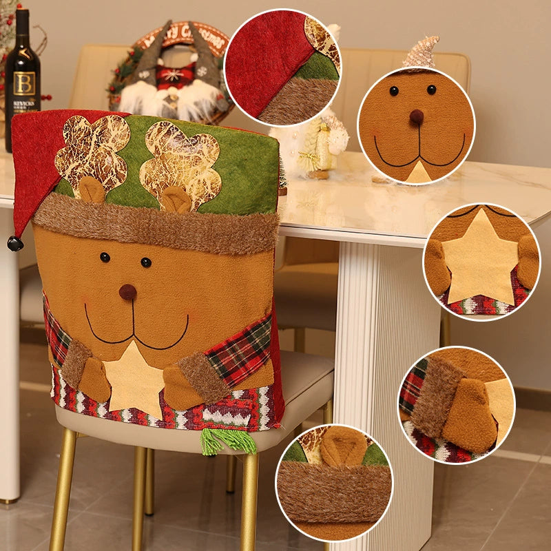 Santa Hat Dining Chair Cover, Festive Holiday Chair Back Decoration for Christmas Dinner Parties