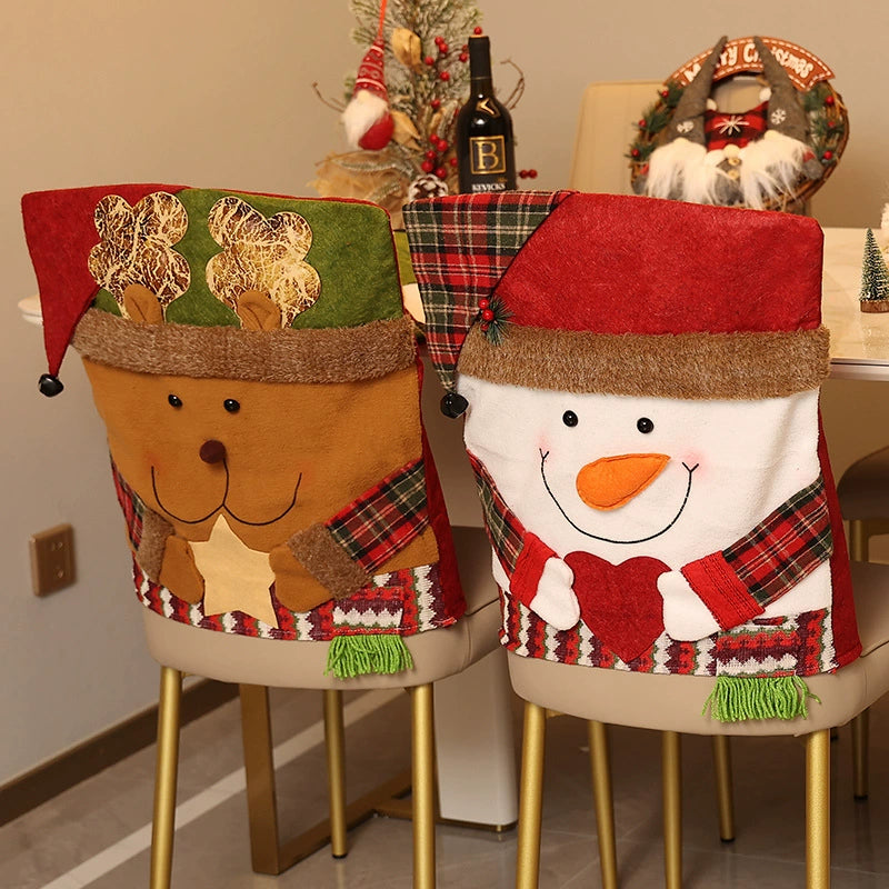 Santa Hat Dining Chair Cover, Festive Holiday Chair Back Decoration for Christmas Dinner Parties
