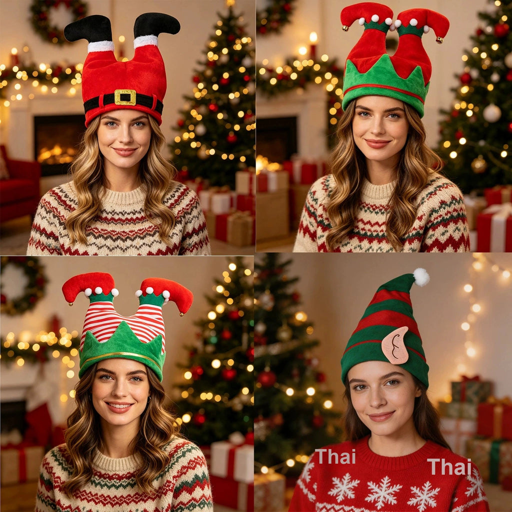 Elf Tipped Christmas Hat with Bells, Fun Holiday Costume Accessory for Parties and Seasonal Photos
