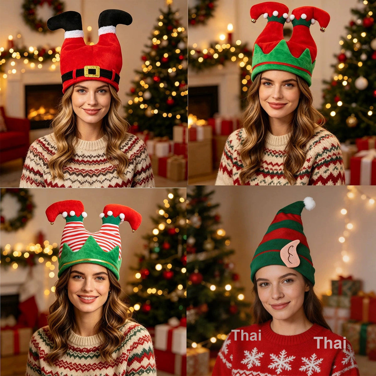 Elf Tipped Christmas Hat with Bells, Fun Holiday Costume Accessory for Parties and Seasonal Photos