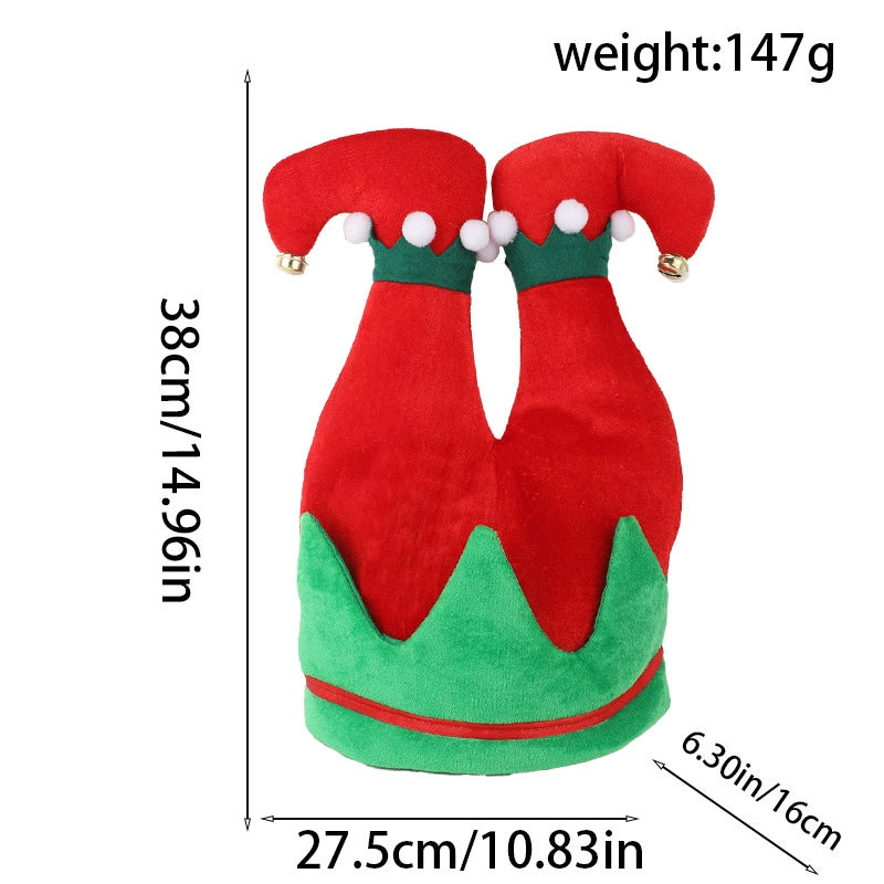 Elf Tipped Christmas Hat with Bells, Fun Holiday Costume Accessory for Parties and Seasonal Photos