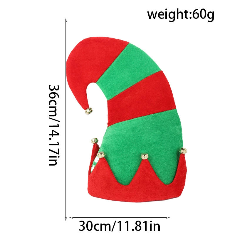 Elf Tipped Christmas Hat with Bells, Fun Holiday Costume Accessory for Parties and Seasonal Photos
