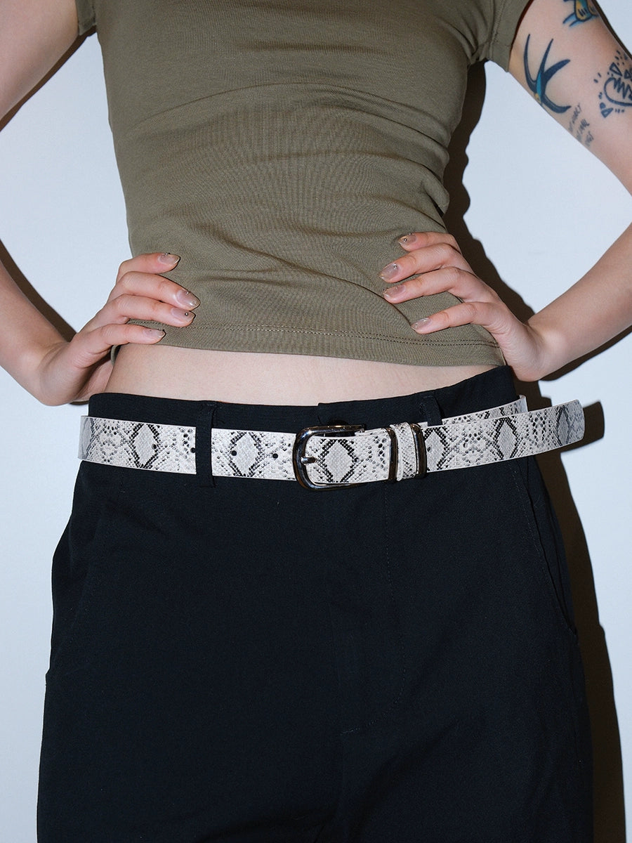 Women's Y2k Punk Subculture Streetwear Snake-print Minimalist White Leopard Waist Belt Gift Party Designer