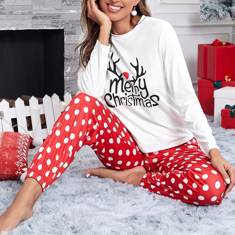 Camo Print Christmas Pajama Set for Women, Long Sleeve Holiday Sleepwear and Casual Home Loungewear