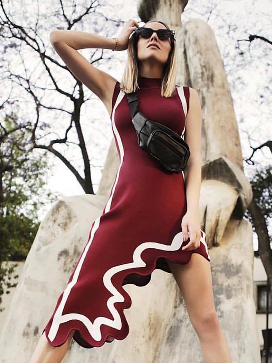 Women's Knit Sleeveless Asymmetric Dress Party Evening Outfit Party Evening Casual Outfit Wedding Guest Cocktail Party Dress for Women
