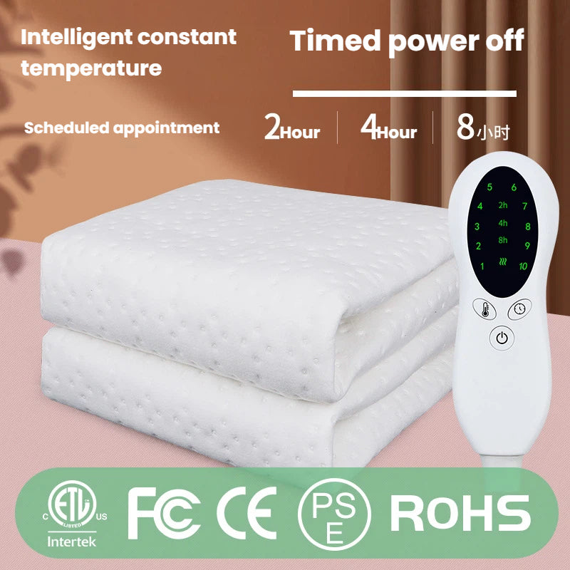 Electric Blanket Dual Control Pure White Ultrasonic with Temperature Controller for Winter Bedroom