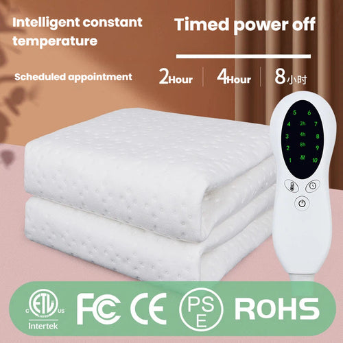 Electric Blanket Dual Control Pure White Ultrasonic with Temperature Controller for Winter Bedroom