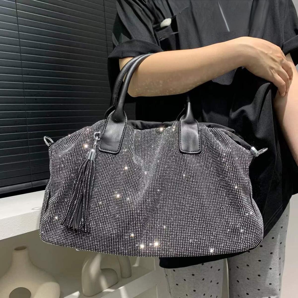 Women's Large-Capacity Commute Office Crystal Workwear Retro Tote Bag Shoulder Crossbody Purse Work and Travel School