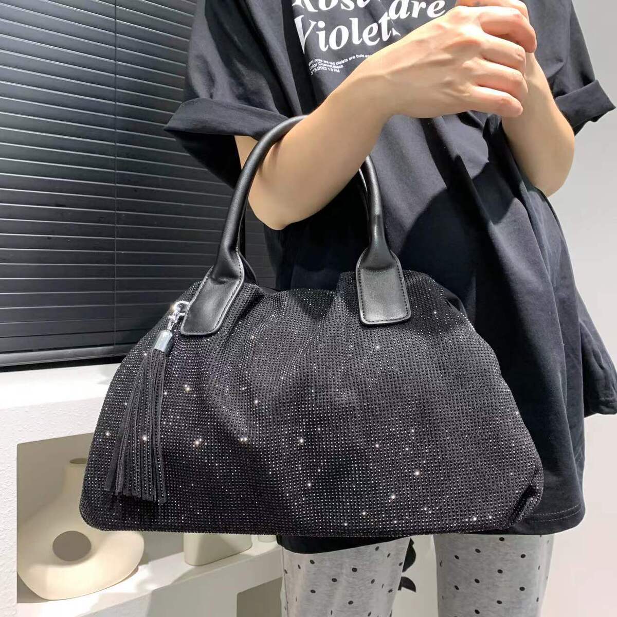 Women's Large-Capacity Commute Office Crystal Workwear Retro Tote Bag Shoulder Crossbody Purse Work and Travel School